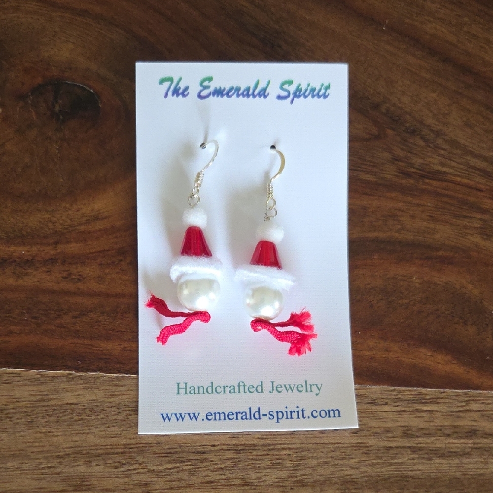 Santa Hat Earrings with Pearls